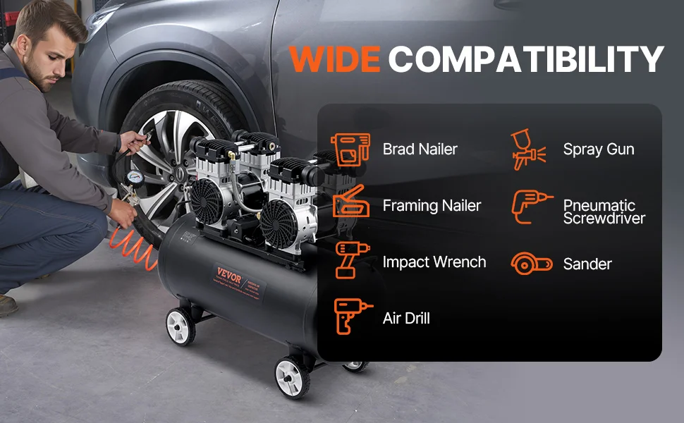 SucceBuy Air Compressor 750W/1450W/3000W Oil Free Air Compressor Quiet Portable Compressor Pump for Auto Repair Tire Inflation