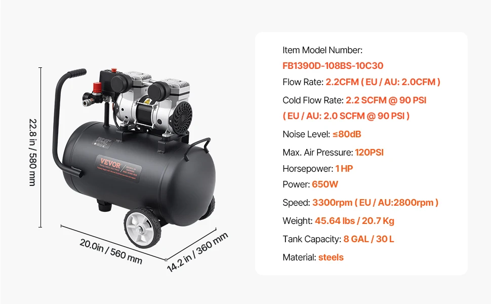 SucceBuy Air Compressor 750W/1450W/3000W Oil Free Air Compressor Quiet Portable Compressor Pump for Auto Repair Tire Inflation