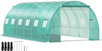 SucceBuy Walk-in Tunnel Greenhouse Galvanized Frame & Waterproof Cover 15x7x7/10x7x7/20x10x7/12x7x7 ft Greenhouses & Cold Frames