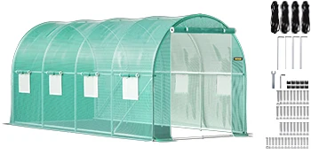 SucceBuy Walk-in Tunnel Greenhouse Galvanized Frame & Waterproof Cover 15x7x7/10x7x7/20x10x7/12x7x7 ft Greenhouses & Cold Frames