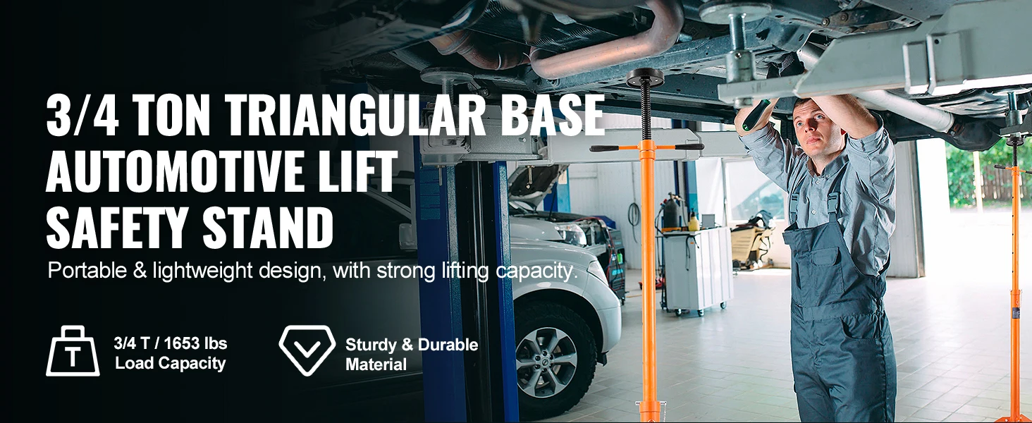 SucceBuy Underhoist Stand 3/4 Ton Capacity Pole Jack, Lifting from 43.3" to 70.9" Triangular Base Two Wheels Automotive Support