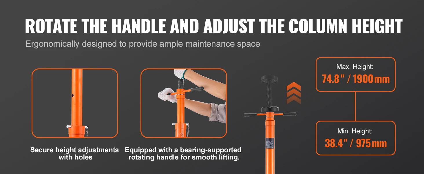 SucceBuy Underhoist Stand 3/4 Ton Capacity Pole Jack, Lifting from 43.3" to 70.9" Triangular Base Two Wheels Automotive Support
