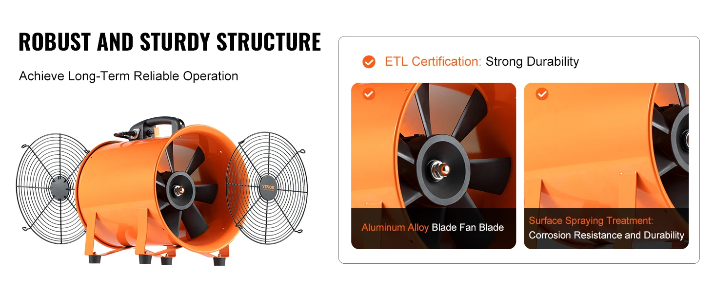 SucceBuy Exhaust Fan 12 in Industrial Ventilation Fan Exhaust Blower with 10M PVC Duct Hose Ventilator for Homeuse Warehouse