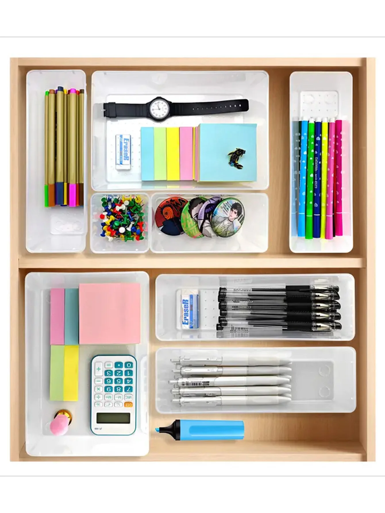 44pcs Drawer Storage Box Set, Multi-Functional Transparent Plastic Drawer Storage Set, Drawer Divider Storage Box and Storage