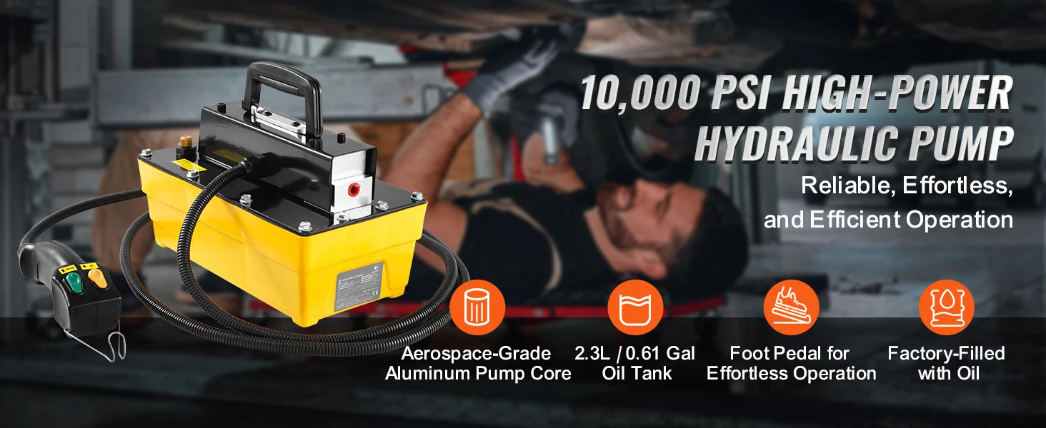 SucceBuy 10,000PSI Air Hydraulic Pump 0.61Gal Reservoir & Remote Control Actuator for Automobile Frame Machine & Hydraulic Press