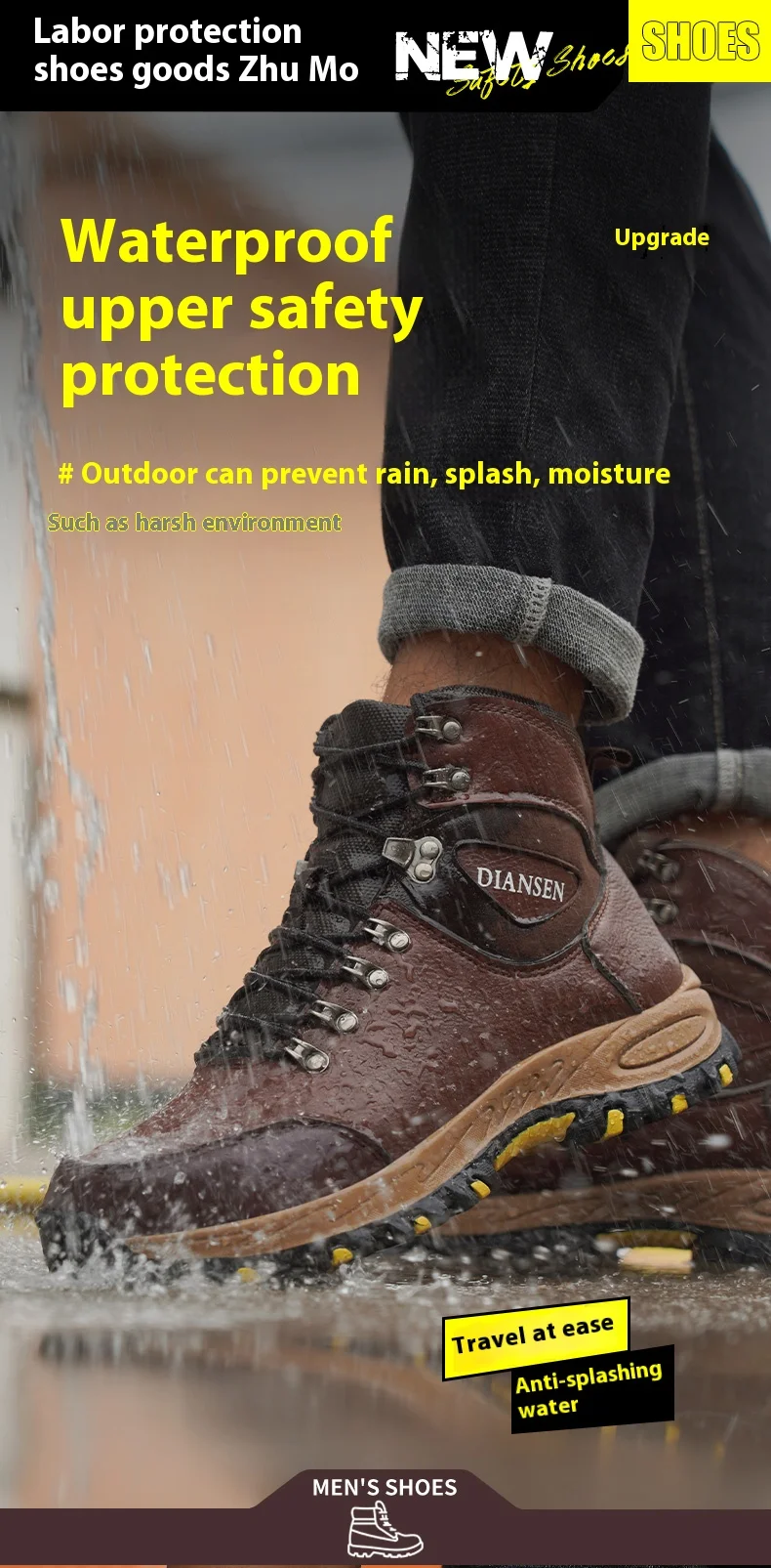 Waterproof Leather Indestructible Men Work Safety Boots Outdoor Military Boots Anti-smash Anti-puncture Industrial Shoes Male