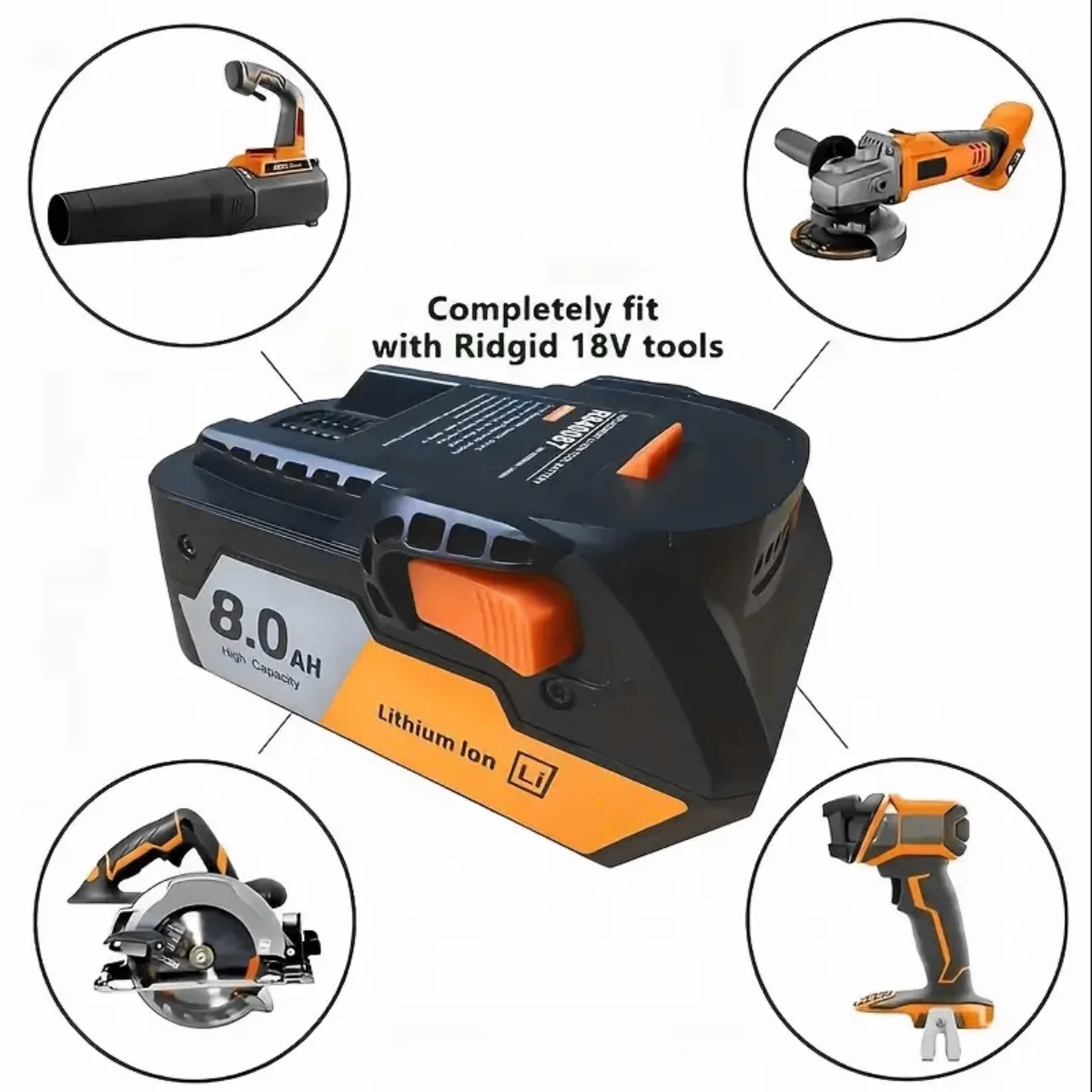 2-Pack RIDGID R840087 18V 8.0Ah Lithium-ion Rechargeable Batteries, Compatible with R840083, R840085, AC840085 Series Power Tool