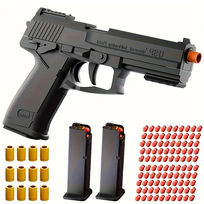 Soft Bullet Gun Toy Pistol with 100 Bullets, 12 Shells, and 2 Magazines New Toy Gun Pistol Hollow Hanging Machine, Toy Foam Blas