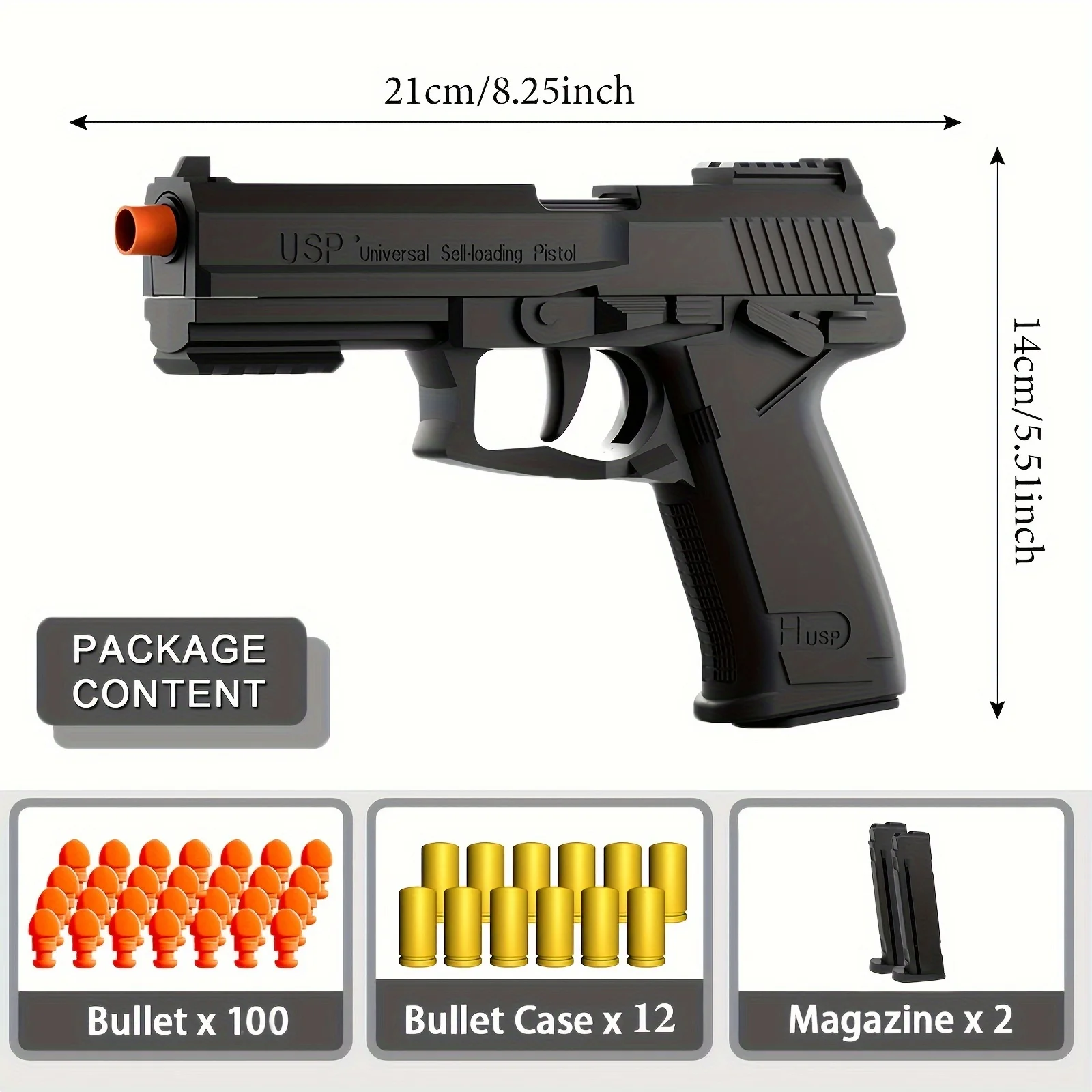 Soft Bullet Gun Toy Pistol with 100 Bullets, 12 Shells, and 2 Magazines New Toy Gun Pistol Hollow Hanging Machine, Toy Foam Blas
