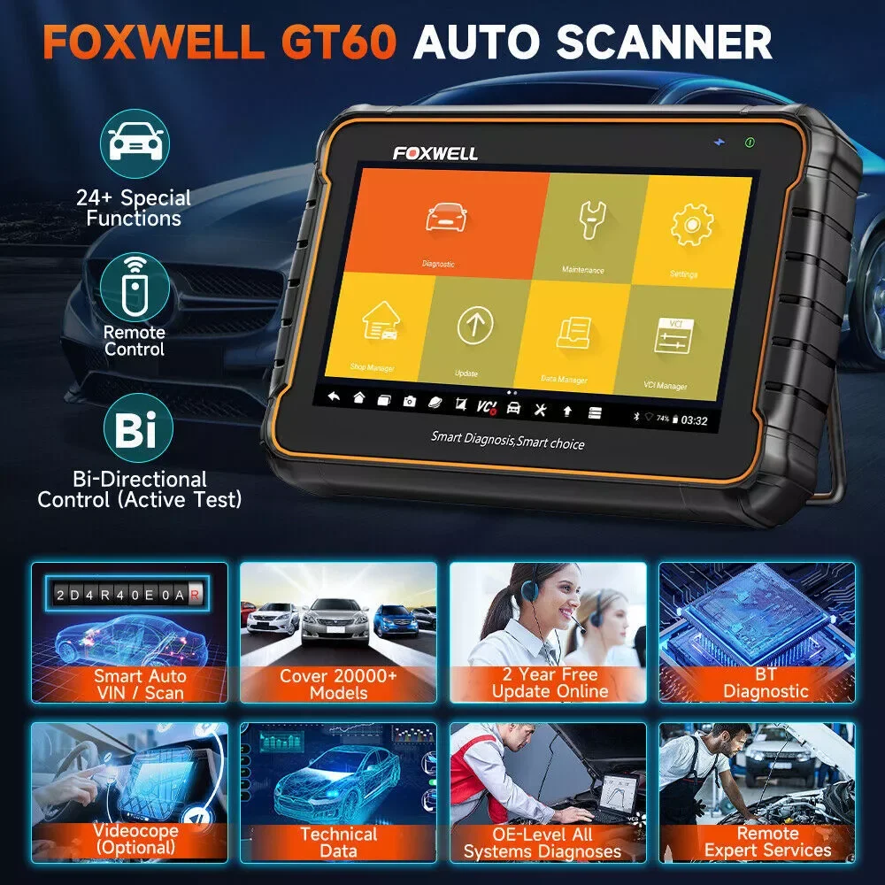 FOXWELL Car Diagnostic Tool GT60 OBD2 Scanner ALL System Bluetooth TPMS DPF ABS 2 Automotive Scanner Active Test Car Code Reader
