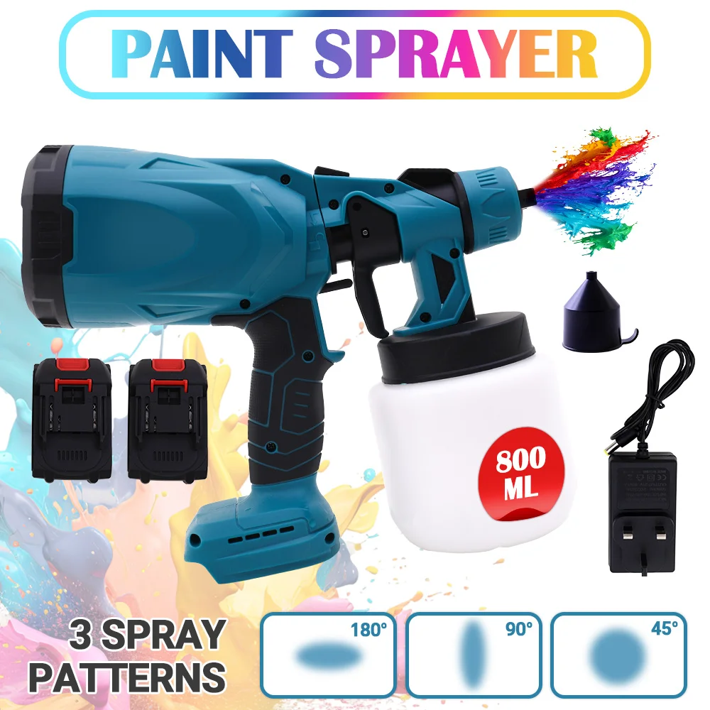 HVLP Paint Sprayer Cordless Electric 21V Airless 600W 800ML With 2x2000mAh Battery for Doors Fences Furniture Wall Cabinet Garde