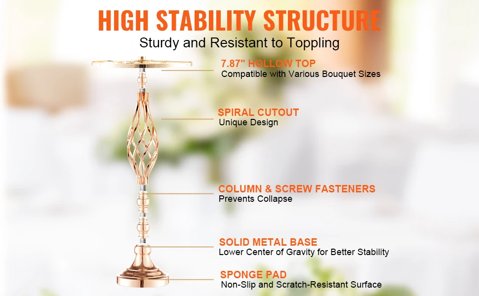 SucceBuy Tall Crystal Wedding Flower Stand Metal Wedding Centerpiece Vase Gold Flower Holders Floral Display Rack for Wedding