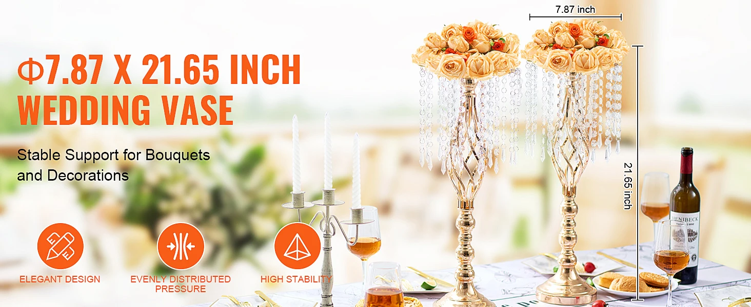 SucceBuy Tall Crystal Wedding Flower Stand Metal Wedding Centerpiece Vase Gold Flower Holders Floral Display Rack for Wedding
