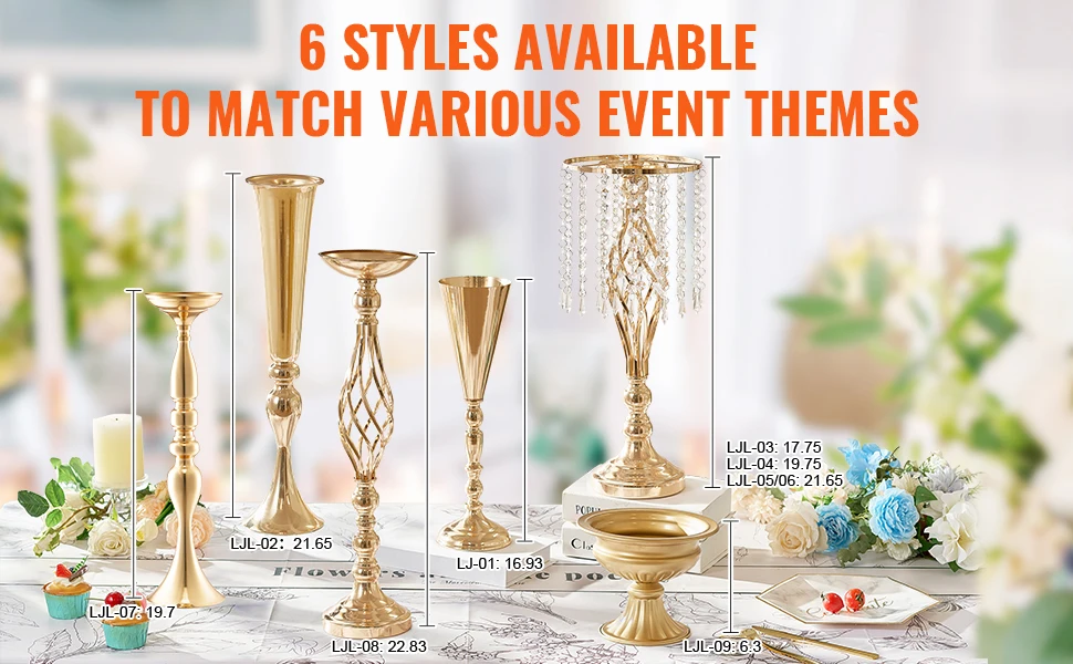 SucceBuy Tall Crystal Wedding Flower Stand Metal Wedding Centerpiece Vase Gold Flower Holders Floral Display Rack for Wedding
