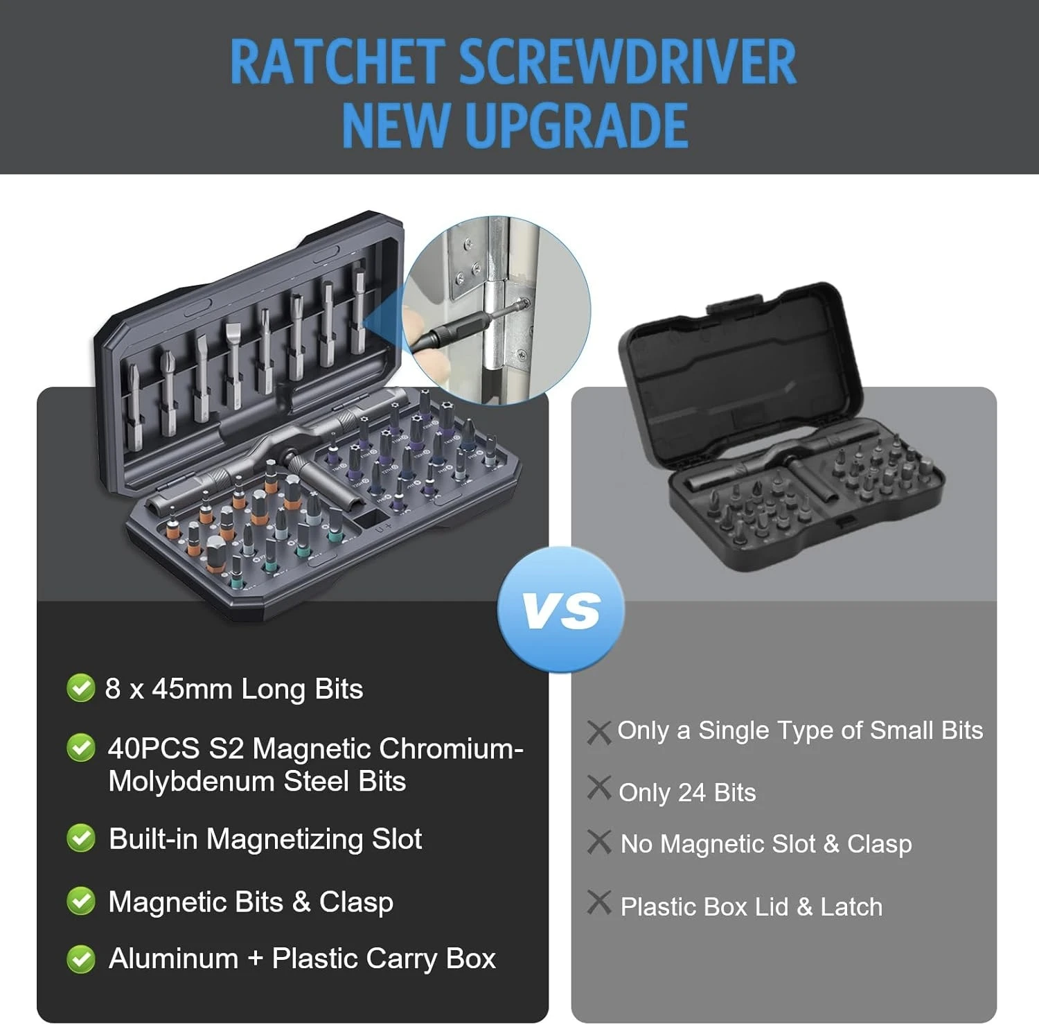 VMAN 40in1 Multifunction Ratchet Screwdriver Set Multi Magnetic Bits Mini Repair Tool Kit Household Tool For PC & Iphone Etc.