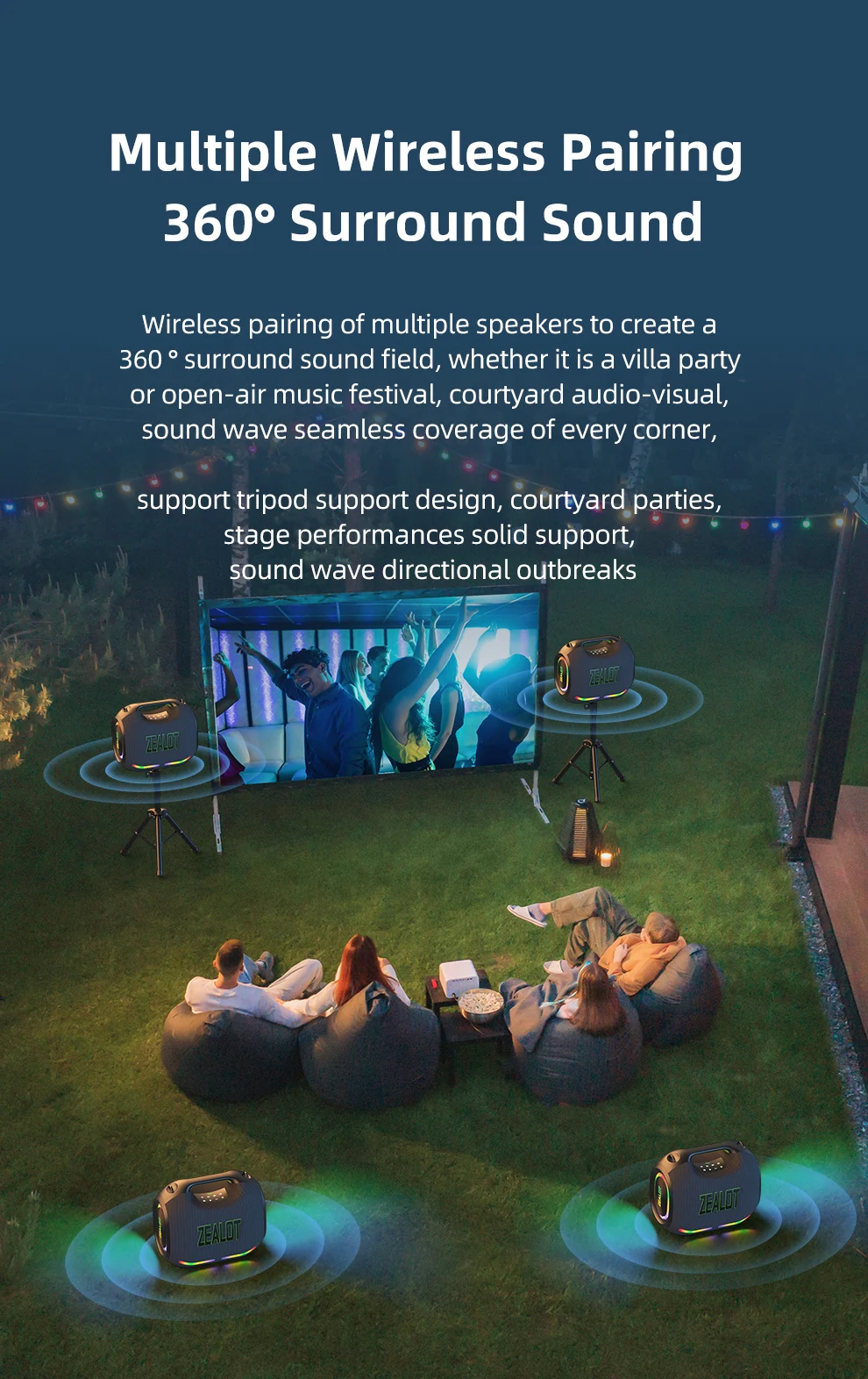 ZEALOT-ZE21 250W Big Power Wireless TWS Subwoofer Bluetooth Speaker High Volume Waterproof Portable Mobile Power HIFI Sound