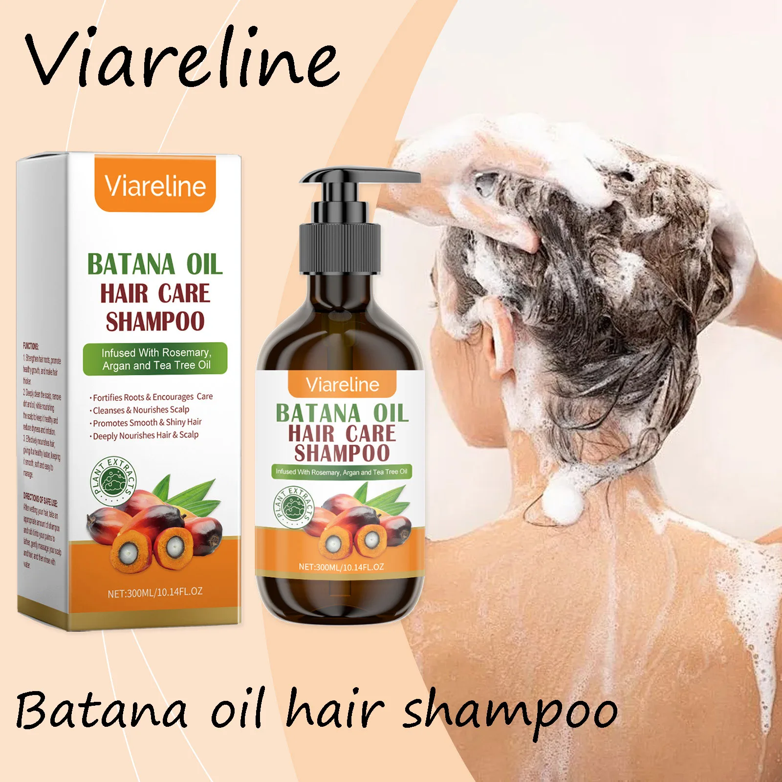 Viareline Batana Oil Hair Care Shampoo Gentle Cleaning Scalp Moisturizing Remove Dandruff Reduce Dryness Nourishing Hair Shampoo