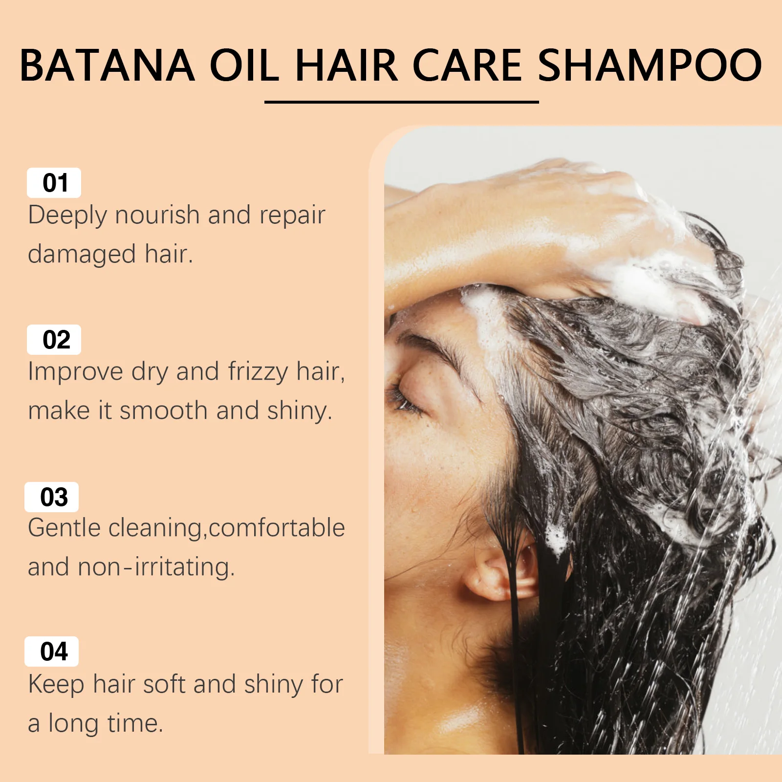 Viareline Batana Oil Hair Care Shampoo Gentle Cleaning Scalp Moisturizing Remove Dandruff Reduce Dryness Nourishing Hair Shampoo