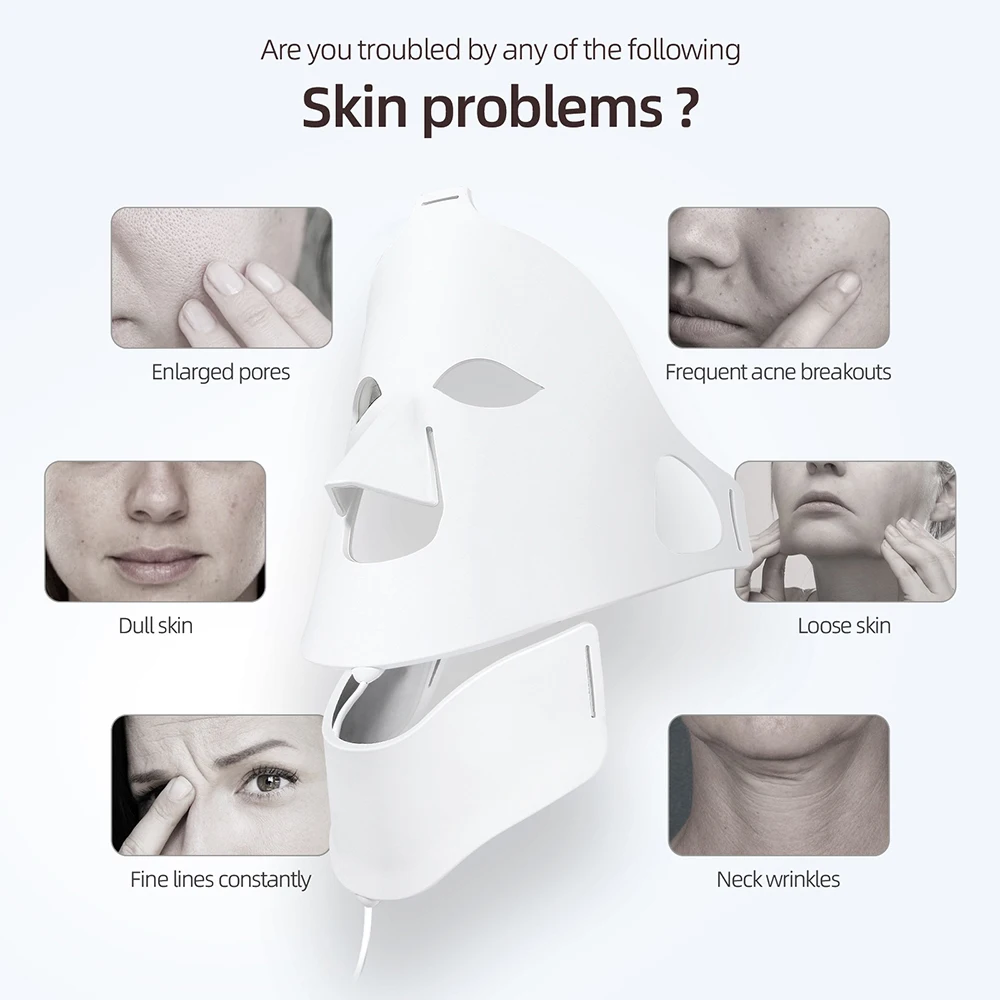 7 Colors Photon Face Neck LED Mask 3D Flexible Silicone Facial Beauty Mask Red Light Infrared Skin Care Repair Skin Wireless Use