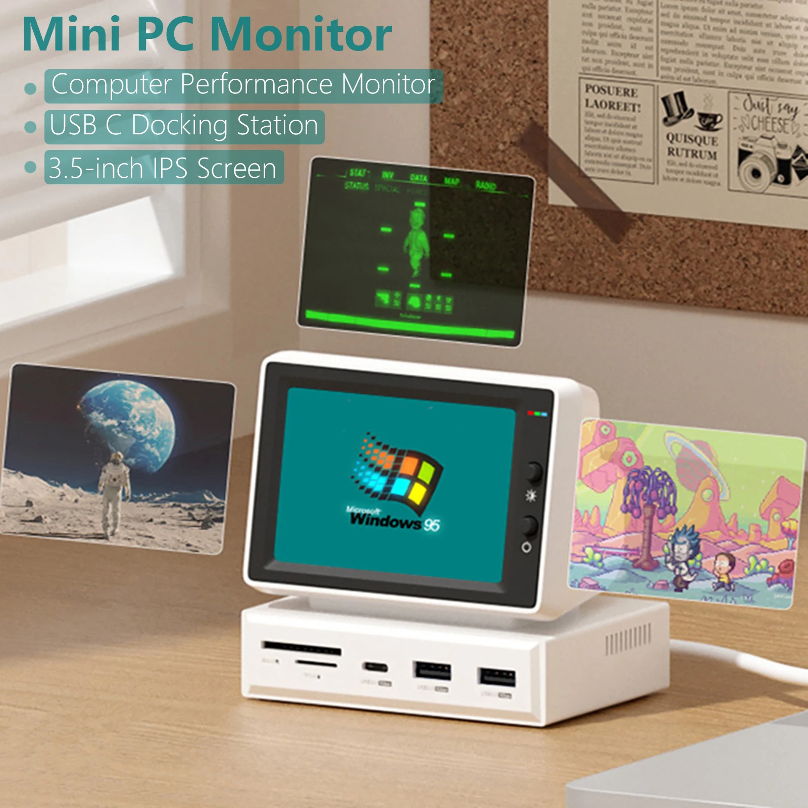 3.5inch HDD Data Monitor Display Sub Screen with USB C Hub for Laptop PC MacBook IPS Mini Screen AIDA64 Mini PC CPU RAM