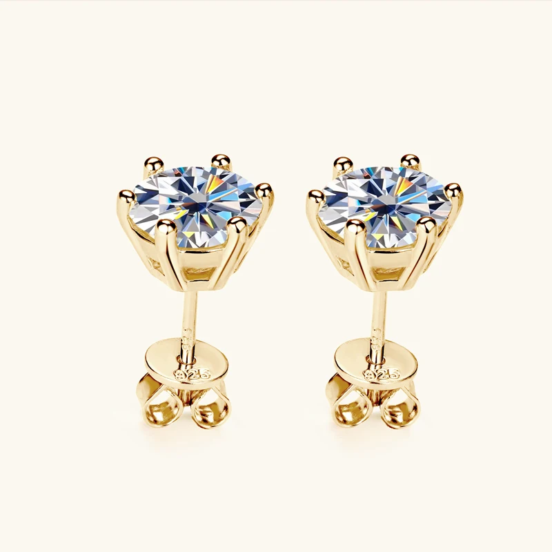 OXTAO 18K White Plated 0.5-2ct Moissanite Diamond Stud Earring Real 925 Silver Wedding Earring Luxury Women's Jewelry Certified