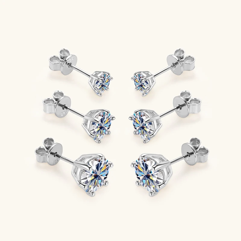 OXTAO 18K White Plated 0.5-2ct Moissanite Diamond Stud Earring Real 925 Silver Wedding Earring Luxury Women's Jewelry Certified