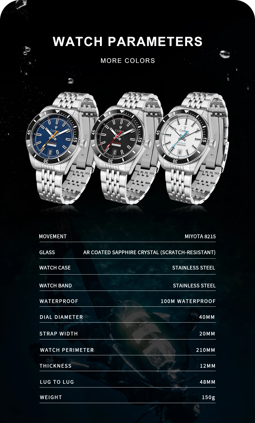 CADISEN New Men's Watches Mechanical Automatic Watch Men Japan MIYOTA 8215 Ceramic Bezel 10Bar Waterproof Wristwatch For Men