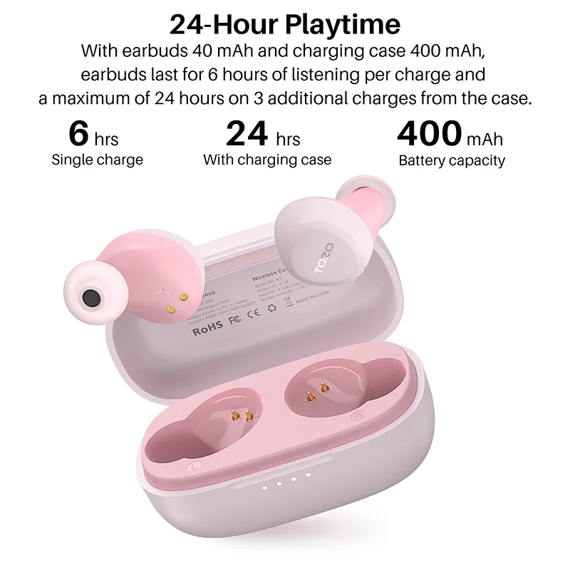 Refurbished TOZO TWS Earbuds in-Ear Wireless Bluetooth Headsets with With Mic Touch Control Sport Waterproof for Iphone Android