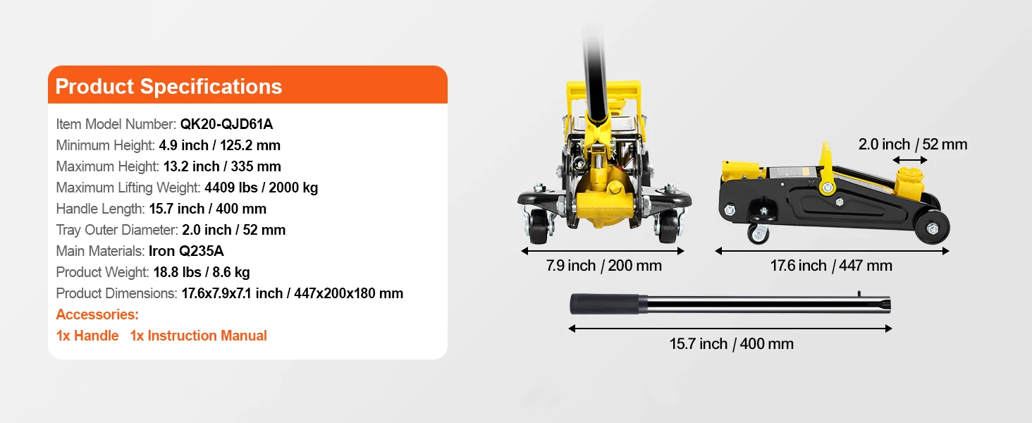 SucceBuy Low Profile Floor Jack 2T Heavy Duty Iron Hydraulic Racing Floor Jack Hydraulic Car Jack Single Piston Quick Lift Pump