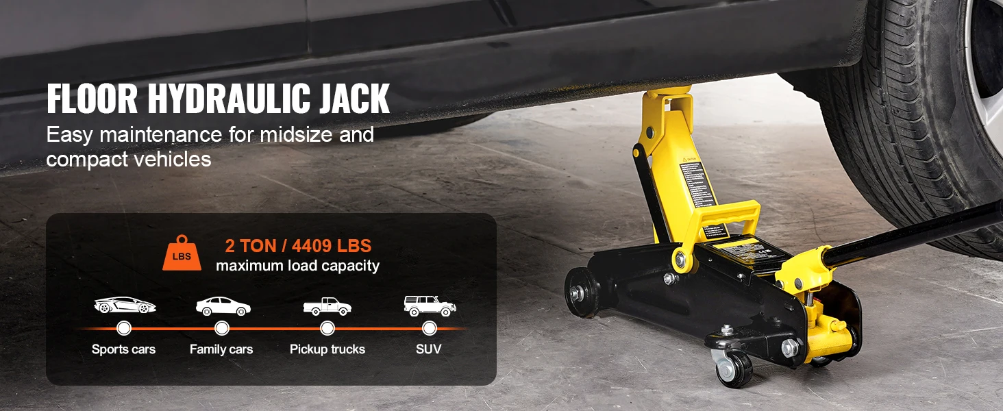 SucceBuy Low Profile Floor Jack 2T Heavy Duty Iron Hydraulic Racing Floor Jack Hydraulic Car Jack Single Piston Quick Lift Pump
