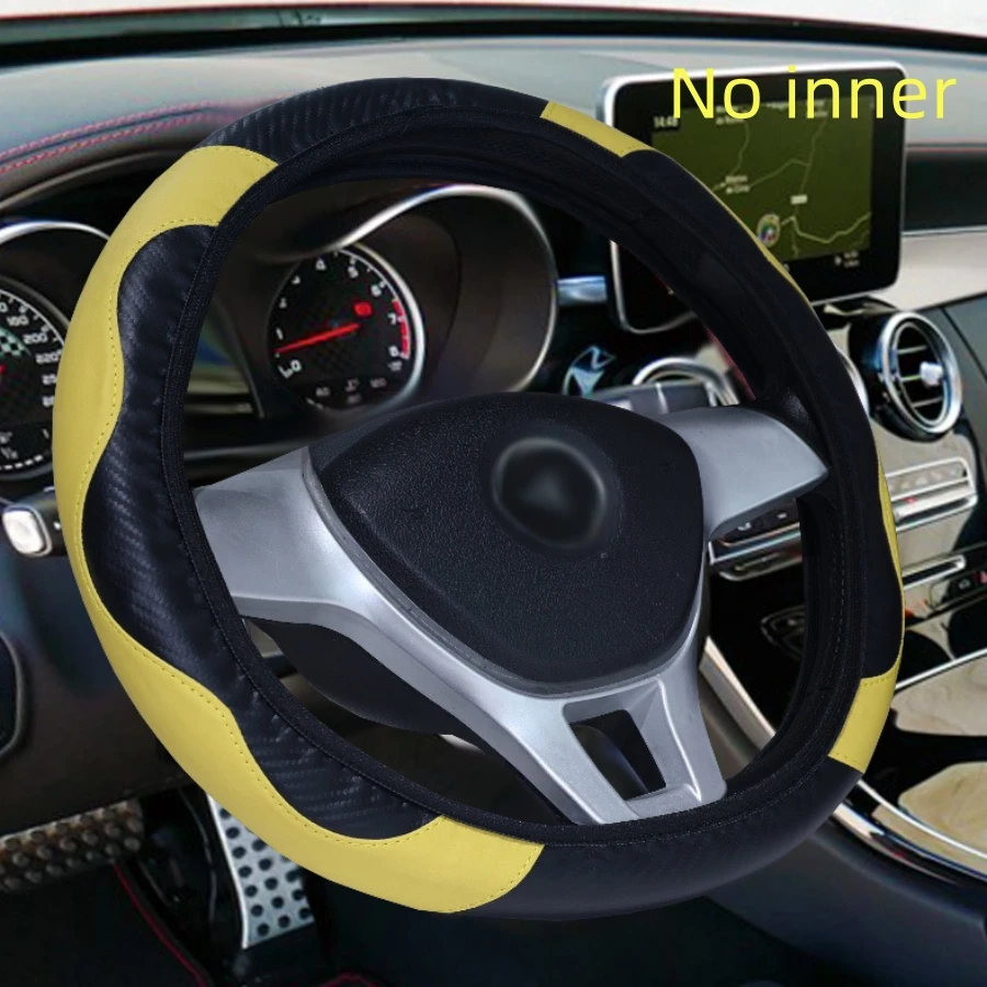 Carbon Fiber Pattern PU Leather Steering Wheel Cover with No Inner Ring Design, Full Elasticity, Anti Slip and Wear-Resistant, M