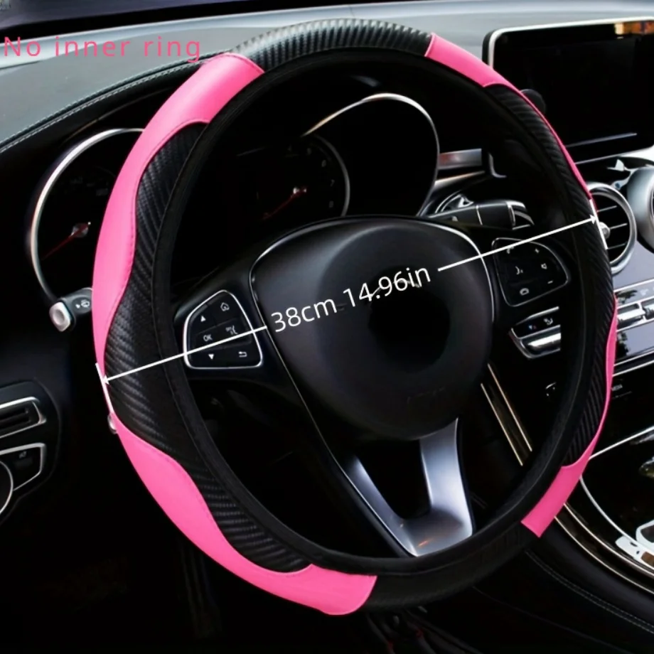 Carbon Fiber Pattern PU Leather Steering Wheel Cover with No Inner Ring Design, Full Elasticity, Anti Slip and Wear-Resistant, M