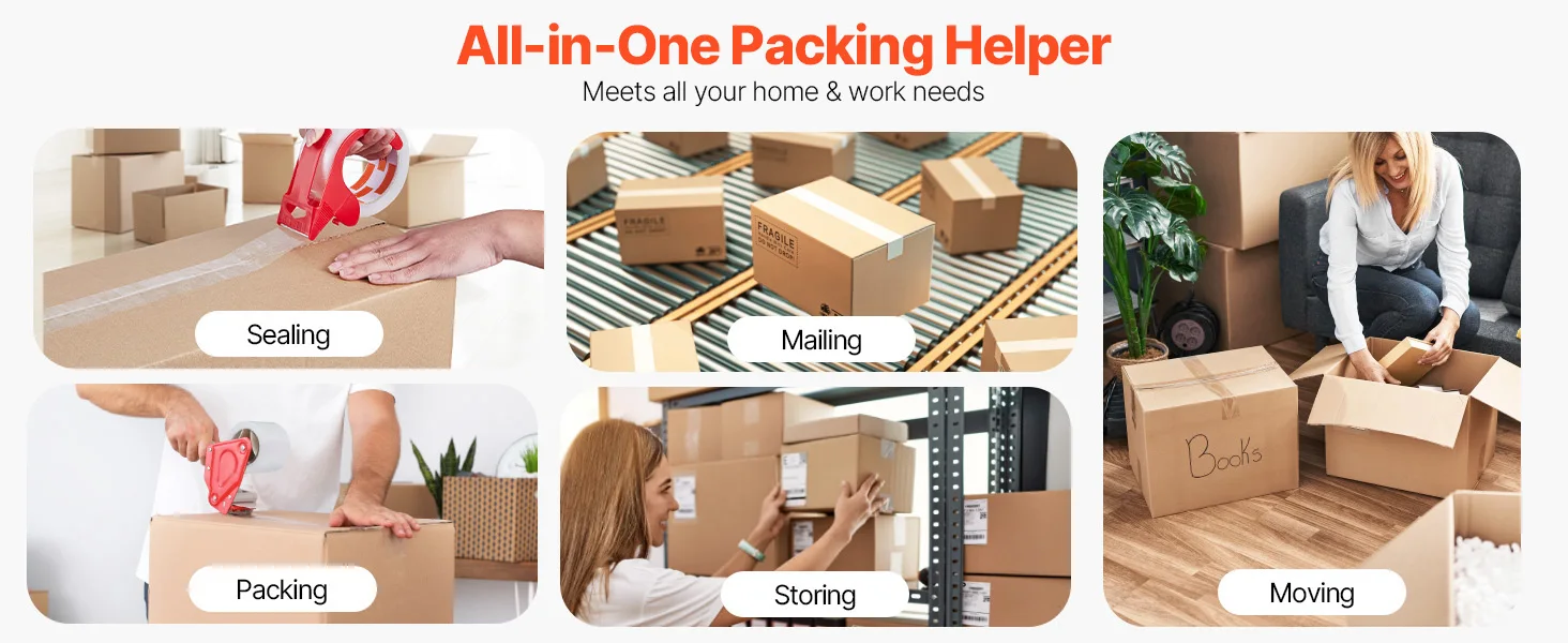 SucceBuy 6 Rolls 59M Transparent Tape BOPP Paper Packaging Sealing Tape with 6pcs Dispenser for Box Moving Packing, Shipping