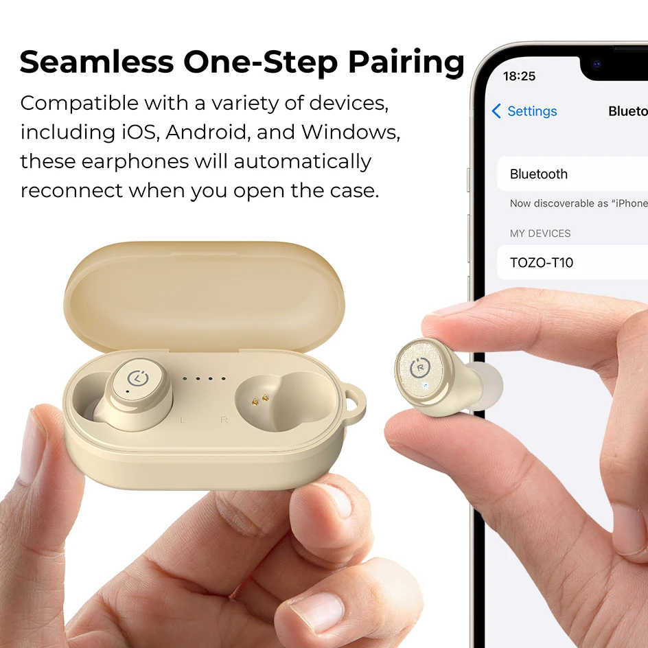 Refurbished TOZO Ergonomic Headsets TWS Earbuds AI Via APP Wireless Touch Control IPX8 HiFi Sound Stereo for IOS Android PC