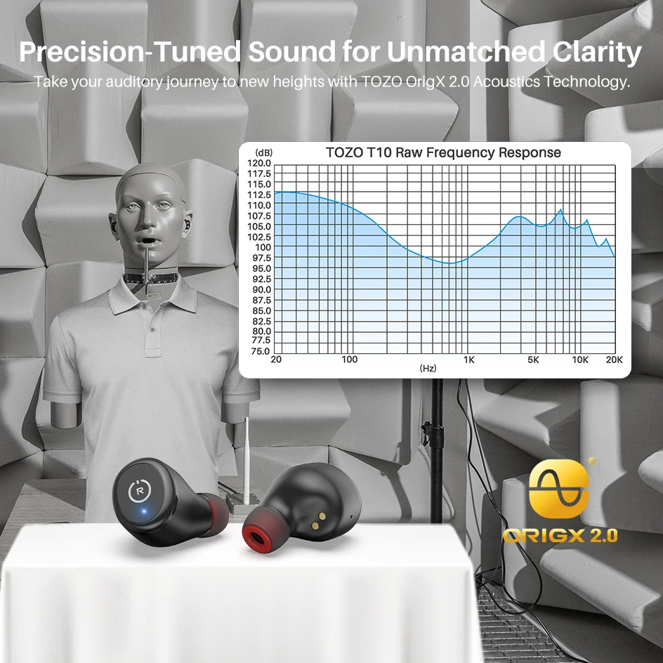 Refurbished TOZO Ergonomic Headsets TWS Earbuds AI Via APP Wireless Touch Control IPX8 HiFi Sound Stereo for IOS Android PC