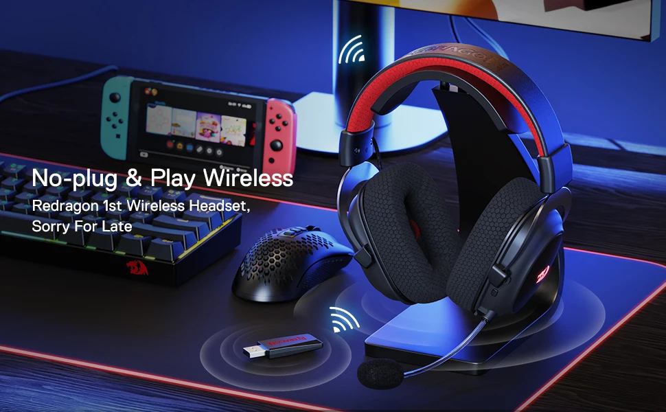 Redragon H510 PRO Zeus-X RGB Wireless Gaming Headset 7.1 Surround Sound 53MM Audio Drivers Multi Platforms Headphone