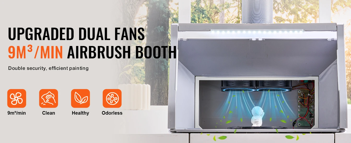 SucceBuy Airbrush Spray Booth Dual-Fans Portable Hobby Airbrush Paint Spray Booth Kit with LED Lights and Exhaust Extension Hose