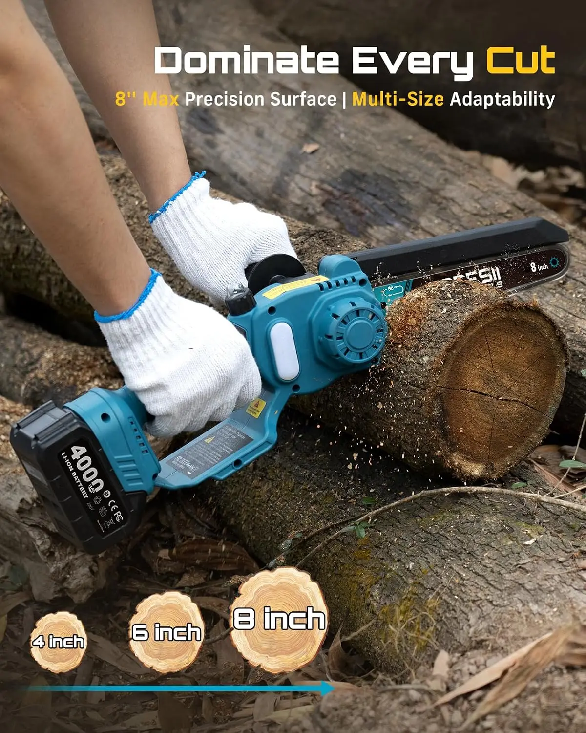 SEESII Polesaw High Branch Saw Cordless 8'' Electric Chainsaw with 3M Extension Pole for Tree Trimming Limb Cutter Pruner