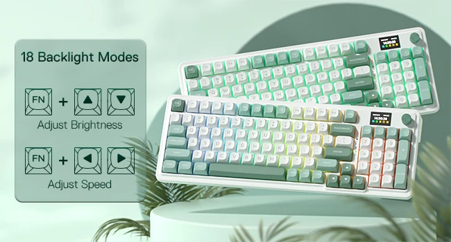 Redragon K719 Wireless Gasket Gaming 95 Keys Mechanical Keyboard,Easy-Control 1.14’’ TFT Info Display,Mint Mambo Switches