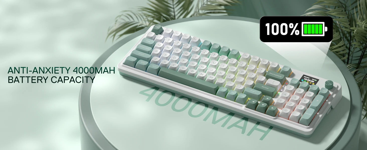 Redragon K719 Wireless Gasket Gaming 95 Keys Mechanical Keyboard,Easy-Control 1.14’’ TFT Info Display,Mint Mambo Switches