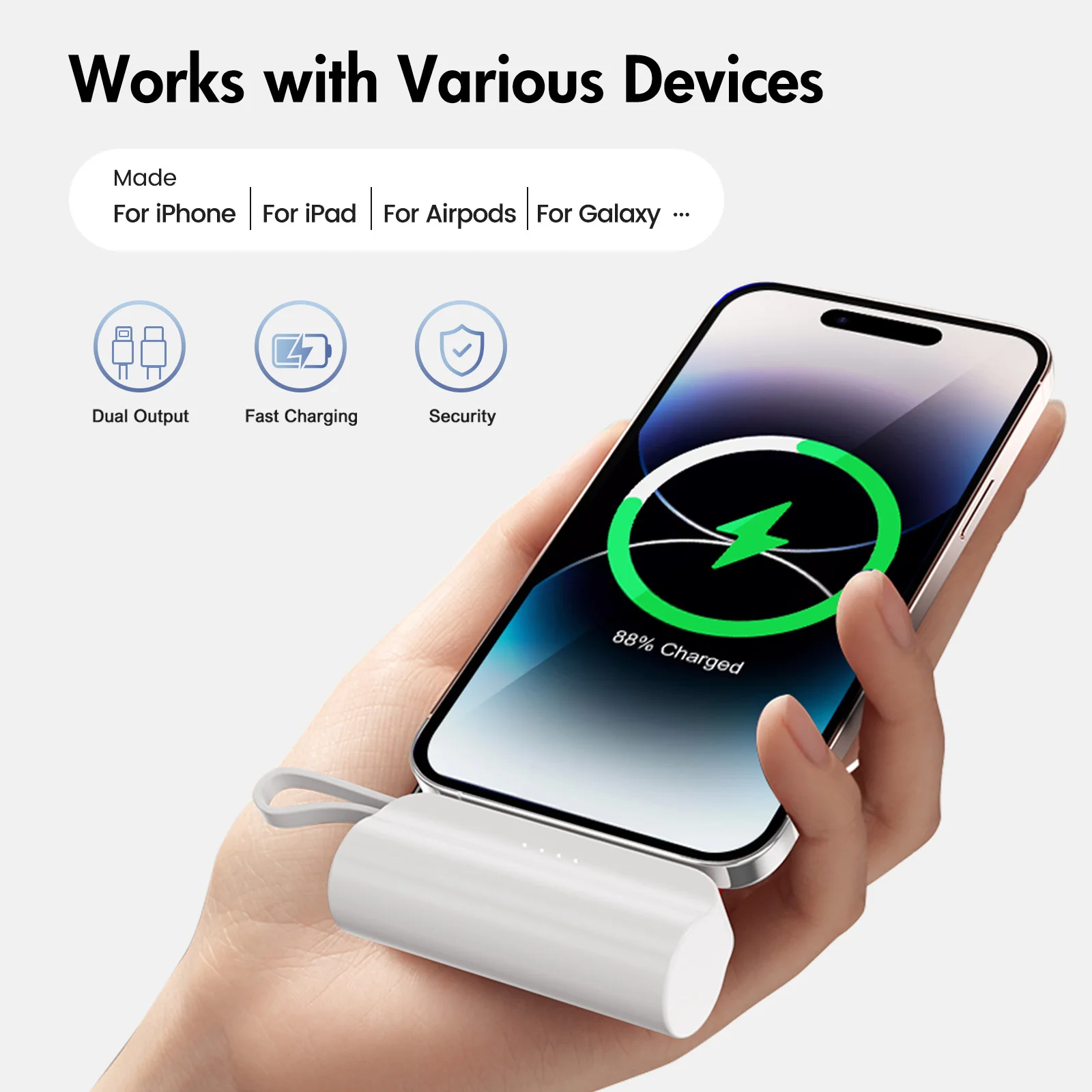 Mini Power Bank Portable 4500mAh Power Phone Charger Capsule Dual USB-C Ports For IPhone16/ 15/15 plus/15 pro/15 pro Max/Android