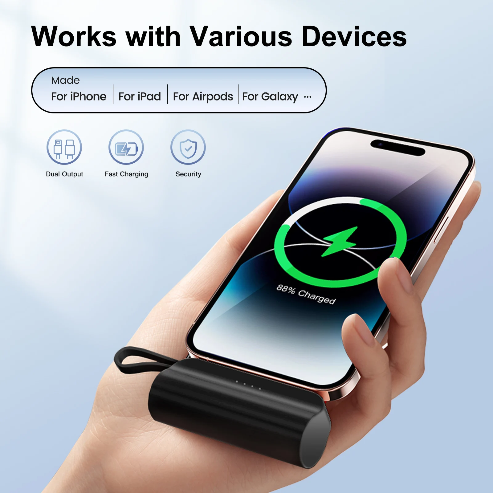 Mini Power Bank Portable 4500mAh Power Phone Charger Capsule Dual USB-C Ports For IPhone16/ 15/15 plus/15 pro/15 pro Max/Android