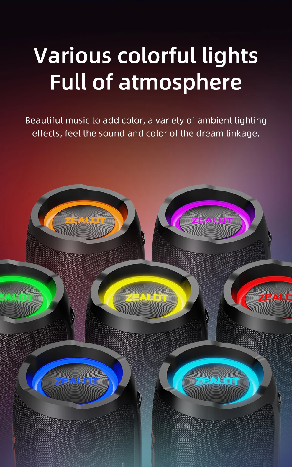 ZEALOT-S76 50W Portable Bluetooth Speaker Wireless Waterproof Outdoor IPX6 Stereo Bass Music Track Speaker Sound Box