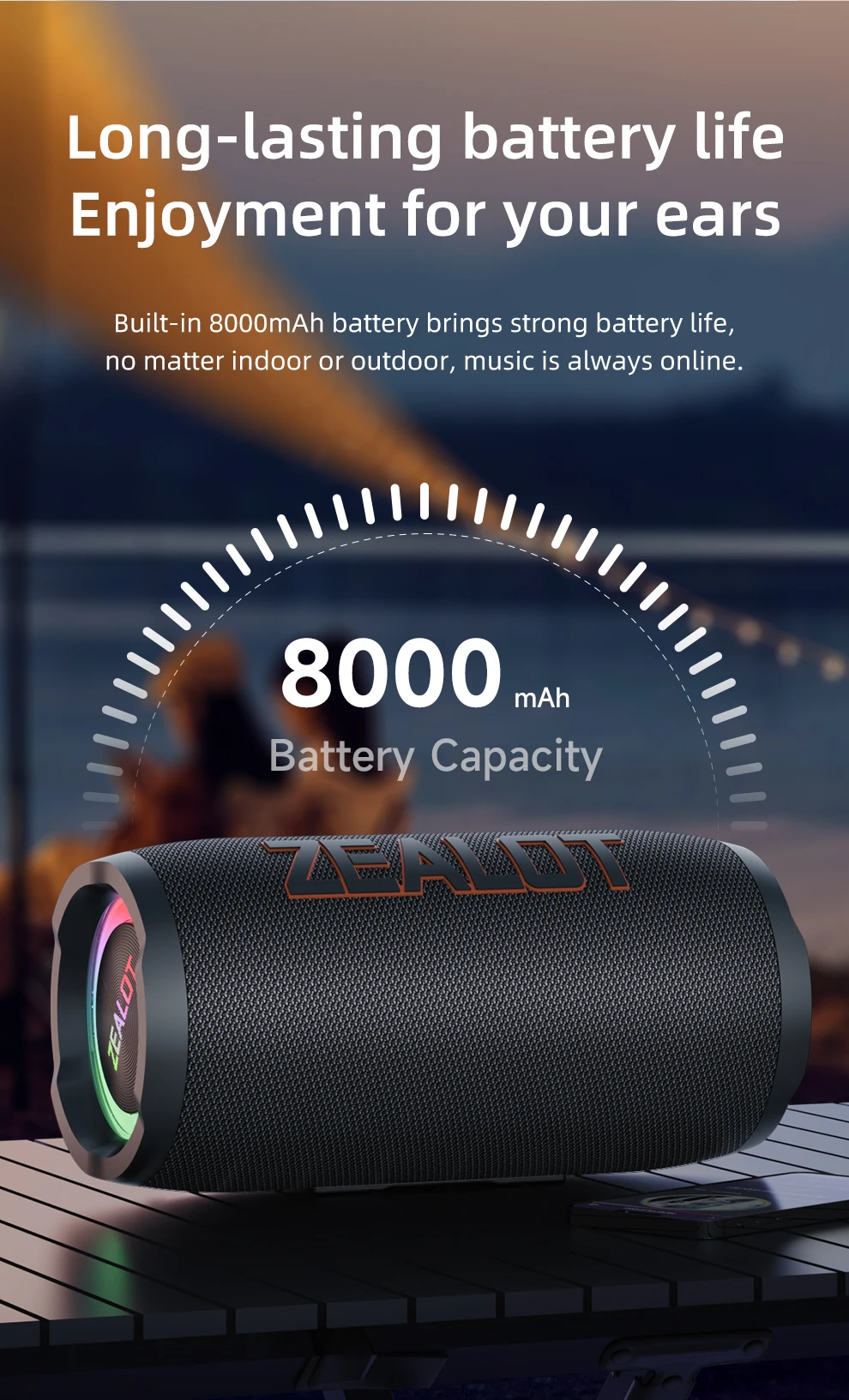 ZEALOT-S76 50W Portable Bluetooth Speaker Wireless Waterproof Outdoor IPX6 Stereo Bass Music Track Speaker Sound Box