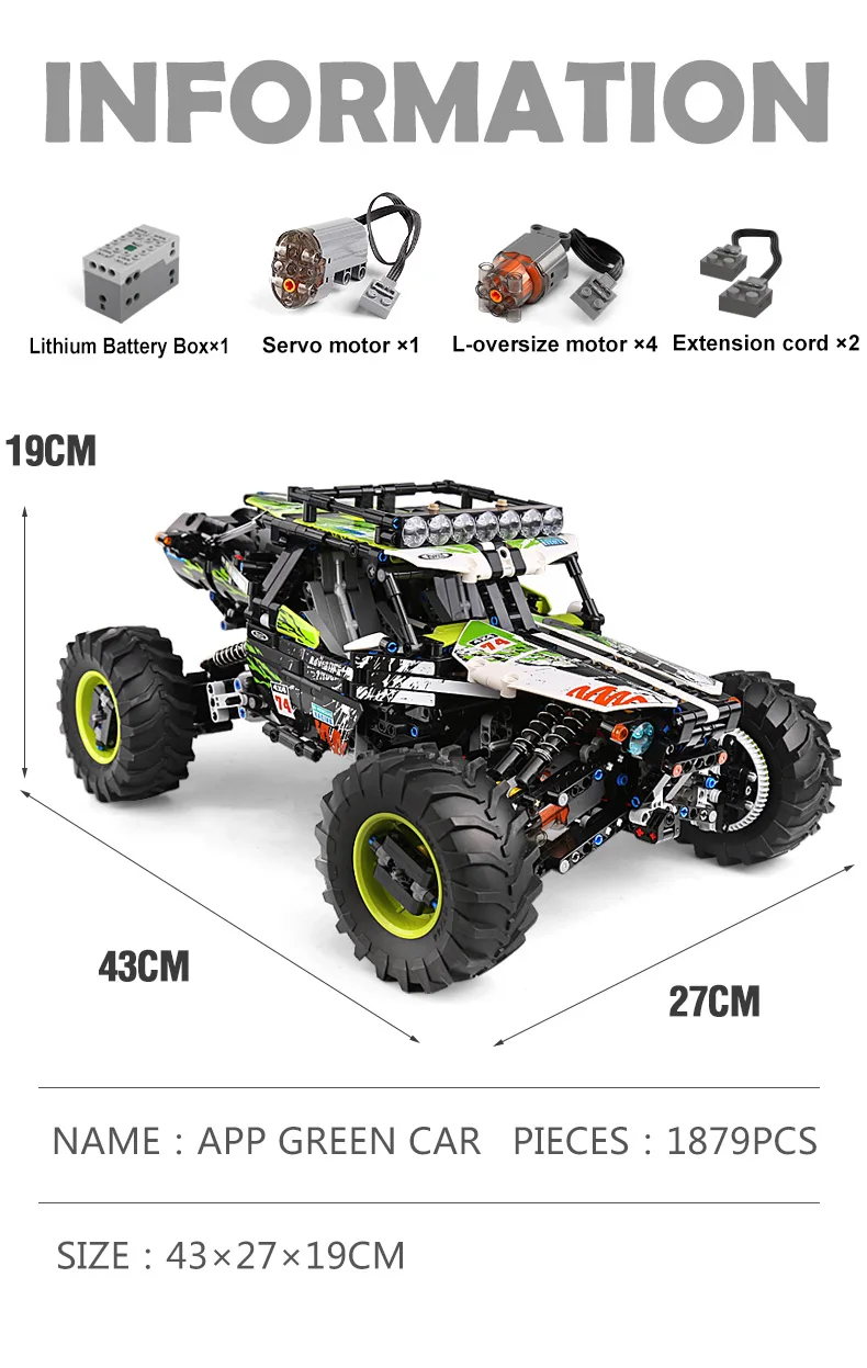 Mould King 18002 Technical Car Toys The MOC-19517 4WD RC Buggy Building Block Assembly Car Model Brick Set Kids Christmas Gift
