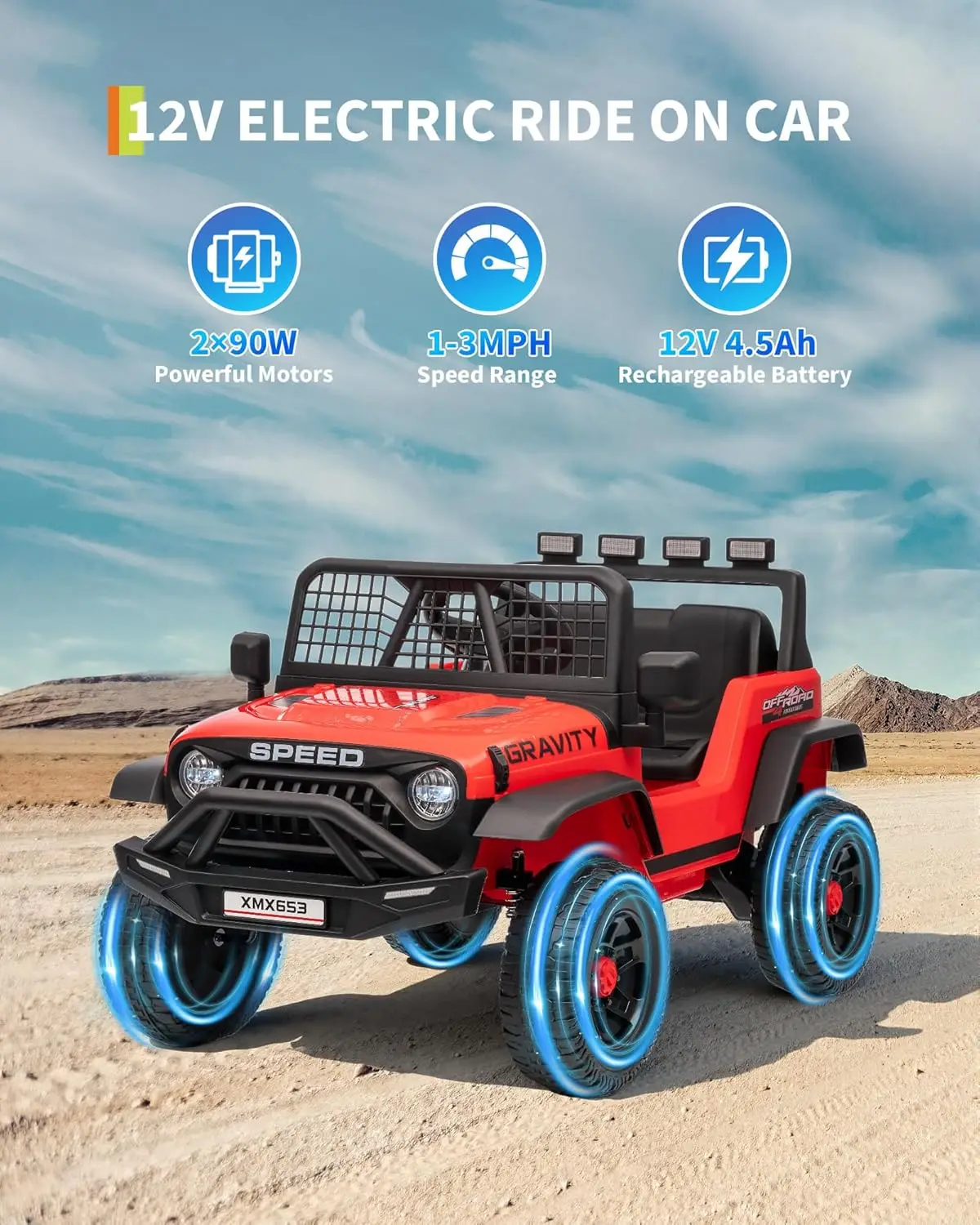 12V Kids Ride On Truck Car w/Parent Remote Control, 3 Speeds, Emergency Braking, LED Lights, Music & Horn Kids Electric Vehicles