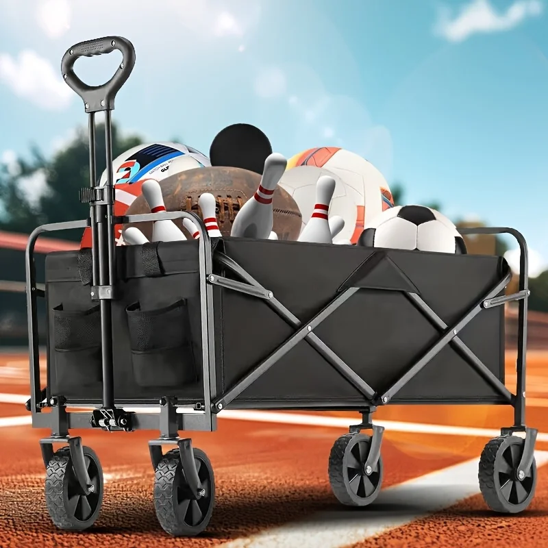 Heavy Duty Foldable Trolley All Terrain Pet Cart With Aluminum Frame Large Wheels For Camping Shopping