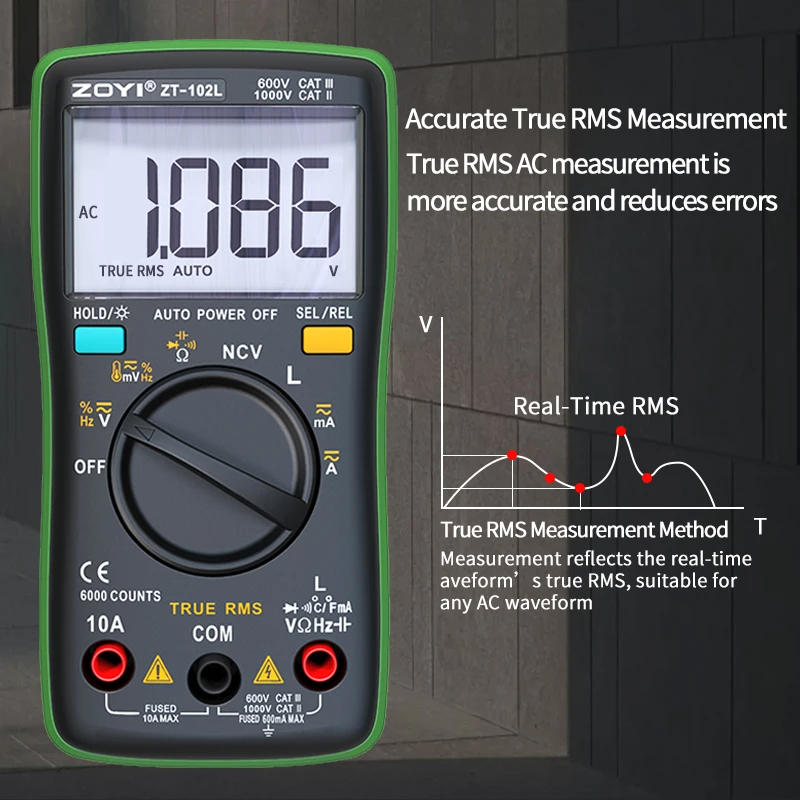 ZOYI ZT-102L Auto-Ranging Inductance 60H High-Precision Anti-Burn Multimeter with Capacitance, Temperature & NCV