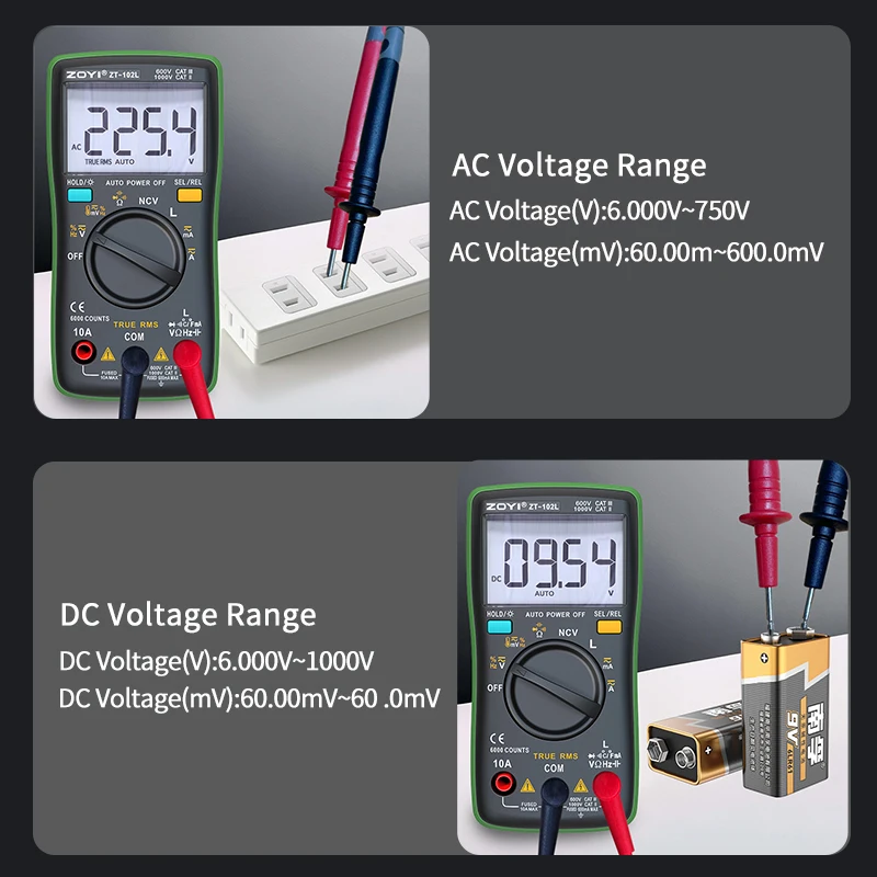 ZOYI ZT-102L Auto-Ranging Inductance 60H High-Precision Anti-Burn Multimeter with Capacitance, Temperature & NCV