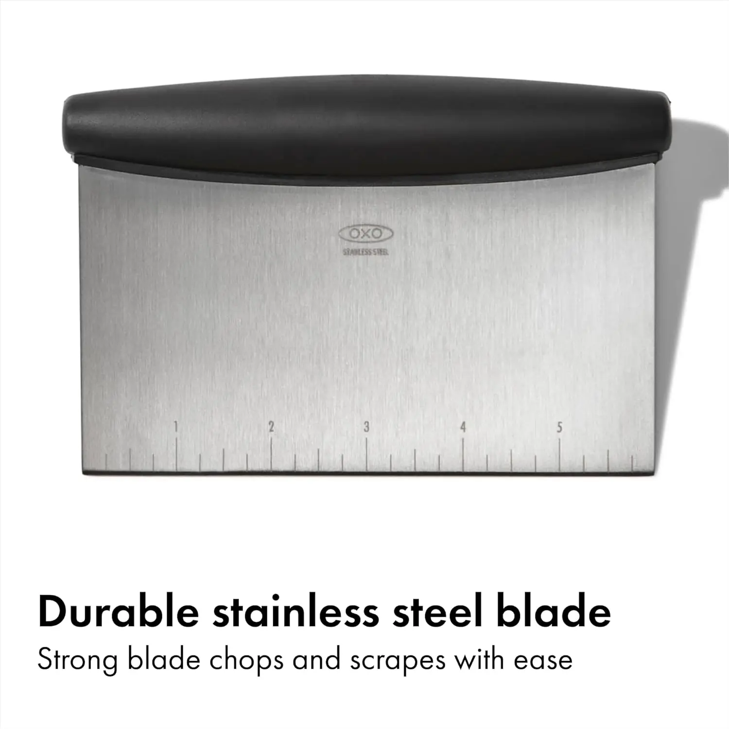 6.3 Inch Stainless Steel Bench Scraper, with 1-5 Inch Measurement Markings, Multi-Purpose for Dough, Veggies.